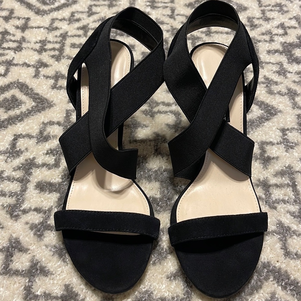 Nine West Faux Suede with elastic stretch straps heels